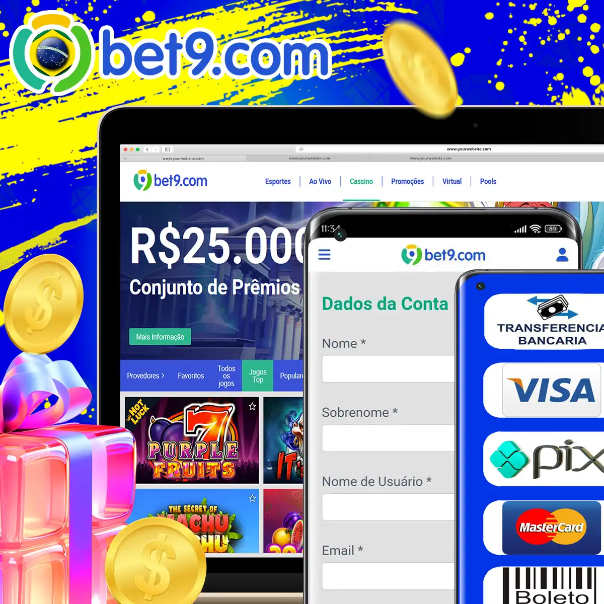 Bônus de boas-vindas do cassino Bet9 no Brasil